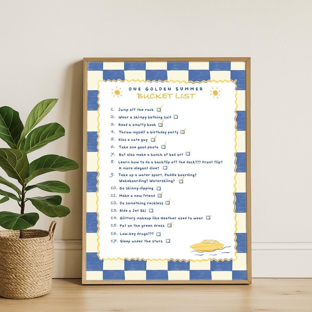 One Golden Summer Bucket List Print: Carley Fortune Book Art (Digital Download)